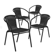 Corrigan Studio Corrigan Studio® Lila 4 Pack Black Rattan Indoor-outdoor Restaurant Stack Chair