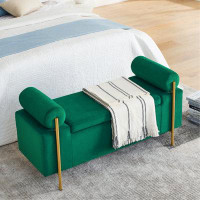 Mercer41 Elegant Upholstered Velvet Storage Bench With Cylindrical Arms And Iron Legs For Hallway Living Room Bedroom, G