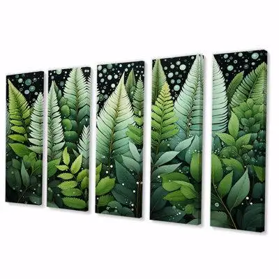 Bay Isle Home™ Ferns Plant Whispering Fronds II - Floral Canvas Wall Art - 5 Equal Panels