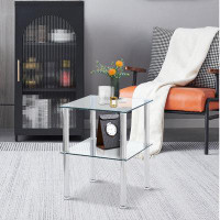 Ivy Bronx Modern Minimalist End Table With Tempered Glass Top And Iron Legs