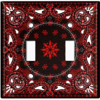 WorldAcc Metal Light Switch Plate Outlet Cover (Red Paisley Circle Black Tile   - Single Toggle)