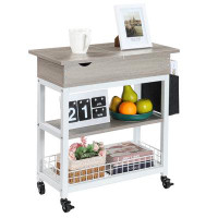 Latitude Run® 3 Tier End Table With Charging Station Narrow Bedside Tables Flip Top Small Side Table With Wheels  GRAY