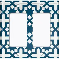 WorldAcc Metal Light Switch Plate Outlet Cover (Vintage White Blue Elegant Star Tile Pattern - Single Toggle)