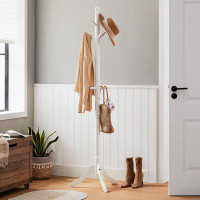 Alcott Hill Solid Wood Coat Rack/Stand, Free Standing Hall Coat Tree with 10 Hooks for Hats