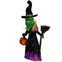 Northlight Seasonal 39" LED Lighted Witch With Broom Outdoor Halloween Decoration