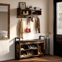 17 Stories Hall Tree Shoe Bench With Storage, 5 In 1 Entryway Coat Rack With Shoe Bench Set, Coat Rack Wall Mount With S
