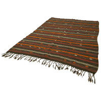Lofy Striped Kilim Brown Striped Wool Handmade Area Rug