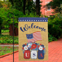 Northlight Seasonal Floral Mason Jars "Welcome" USA Flag Patriotic Outdoor Garden Flag 18" X 12.5"