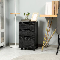 Inbox Zero Homcom Elegant Black Wood Grain Office Storage: 3-drawer Under Desk Cabinet With Convenient Wheels