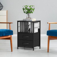 Ebern Designs Ebern Designs Nightstand Bedroom Bedside Table With Fabric Drawers End Table With Storage Open Shelf Side