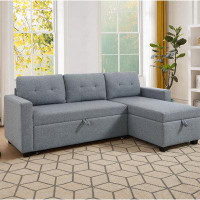 Ebern Designs Upholstered Pull Out Sectional Sofa with Storage Chaise, Convertible Corner Couch