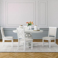 Alcott Hill Vintage Style Dining Table and Chairs 5 Piece Set with Extendable Table and Upholstered Chairs