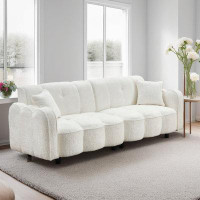 Latitude Run® 96" Sofa Velvet Teddy , Modern Tufted Couch 3 Seater  for Living Room, Bedroom, Office, Apartment