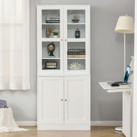 Latitude Run® Arhdar Bookcase Storage Cabinet With Doors, Modern Tall Bookshelf With 2 Adjustable Shelves, Display Unit