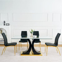 Mercer41 Modern Simple Table And Chair Set, One Table And Four Chairs. Transparent Tempered Glass Table Top, Solid Base.