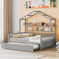 Harper Orchard Wooden  House Bed With Trundle,Kids Bed With Shelf