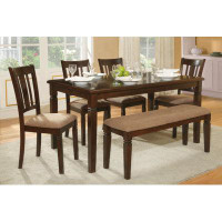 Red Barrel Studio 6Pc Transitional Style Dining Furniture Set Table With Bench And 4X Side Chairs Fabric Upholstered Sea
