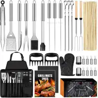 YardStash 31-Piece Stainless Steel BBQ Tool Set With Storage Apron, Perfect For Camping Backyard Bbqs