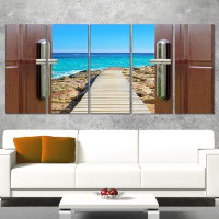 Design Art Door Open to Wooden Ocean Pier 5 Piece Photographic Print on Wrapped Canvas Set