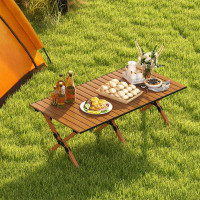Costway Costway Folding Aluminum Camping Table With Carry Bag Roll-up Picnic Table With Wood Grain