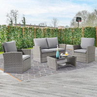 Winston Porter Catarzi 4 Piece Outdoor Furniture Sets, Patio All-Weather Rattan Wicker Loveseat, Lawn Deck Sofa With Arm