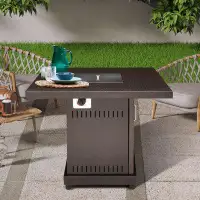 MoNiBloom Courtyard Square Steel Propane Gas Fire Pit Table with Cover Lid and Lava Rocks