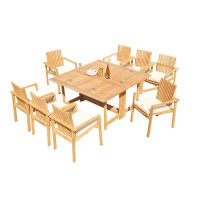 Teak Smith Grade-A Teak Dining Set: 71" Rectangle Table And 6 Clipper Stacking Arm Chairs