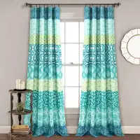Bungalow Rose Bohemian Stripe Window Curtain Panels Blue/Green 52X95 Set