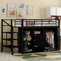 Mason & Marbles Twin Size Metal Loft Bed With Drawers