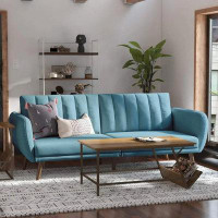 My Lux Decor Sofa Futon - Premium Upholstery And Wooden Legs - Light Blue Couch