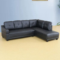 Latitude Run® Semi PU Synthetic Leather L-Shape Sofa Sectional Sofa Black