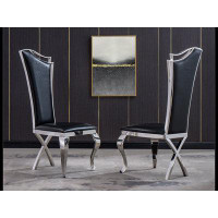 Orren Ellis Leatherette Unique Design Backrest Dining Chair with Stainless Steel Legs Set of 2
