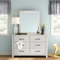 Sand & Stable™ Baby & Kids Pia 6 Drawer 54" W Solid Wood Double Dresser with Mirror
