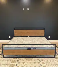 Metal & Wood Platform Bed Frame, Headboard, Footboard, Twin Full Queen King