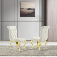 Rosdorf Park White And Gold Velvet Dining Chairs With Gold Legs