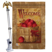 Breeze Decor Welcome Apple Basket - Impressions Decorative Aluminum Pole & Bracket House Flag Set HS117042-BO-02