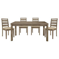 Hokku Designs Weathered Grey Finish Rustic Style Dining Set 5Pc Table And 4 Side Chairs Set Padded Seat Transitional Woo