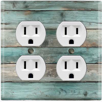 WorldAcc Metal Light Switch Plate Outlet Cover (Teal Wood Fence Brown - Double Duplex)