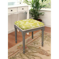 Canora Grey Jade Green Canton Garden Linen Upholstered Vanity Stool With Wood Stain Finish And Welting