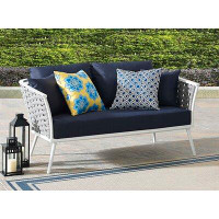 Corrigan Studio Holldorff Modern Grey And White Outdoor Loveseat With Grey Cushions