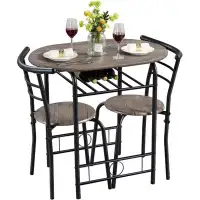 17 Stories Compact 3-Piece Dining Table Set For 2 With Built-In Wine Rack - Bistro Style Kitchen Table & Chair Sets With