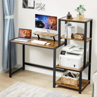 17 Stories Computer Desk 59 Inch With Storage Printer Shelf Reversible Home Office Desk With Movable Monitor Stand And 2