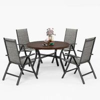 Lark Manor 5 Pcs Outdoor Patio Dinng Set With Metal Aluminum Folding Portable PVC-Coated Polyester Padded Sling Chairs,