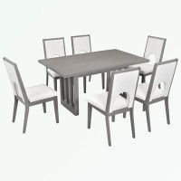 Red Barrel Studio 7-Piece Rectangular Wood Dining Table Set with 6 Upholstered Chairs