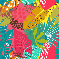 Bay Isle Home™ Vector Seamless Pattern With Tropical Plants And Hand Drawn Abstract Textures | 2966150