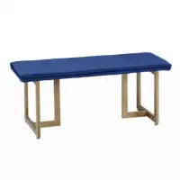 Mercer41 Set Of 1 Upholstered Velvet Bench 44.5" W X 15" D X 18.5" H,Golden Powder Coating Legs  - BLUE