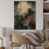 Red Barrel Studio Red Moonset Raven Cry Japon II - Japon Landscape Print on Natural Pine Wood