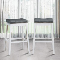 Rosdorf Park COSTWAY Bar Stools Set Of 2, 29-Inch Height Backless Counter Stool With Footrest, Soft Seat Cushion, Wood L