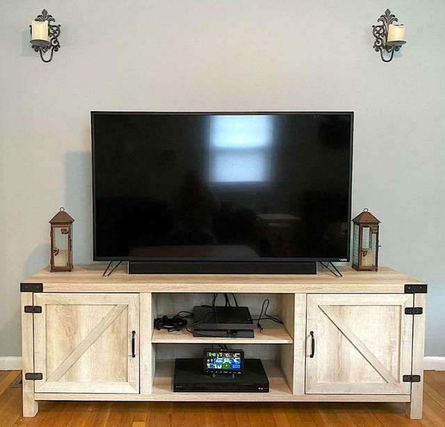 Modern Farmhouse Wood TV Stand Media Console Side End Accent Table Shelves in TV Tables & Entertainment Units