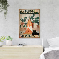Trinx Girl Playing Yoga In A Room With Plants - Time Spent With Yoga And Cats - 1 Piece Rectangle Graphic Art Print On W